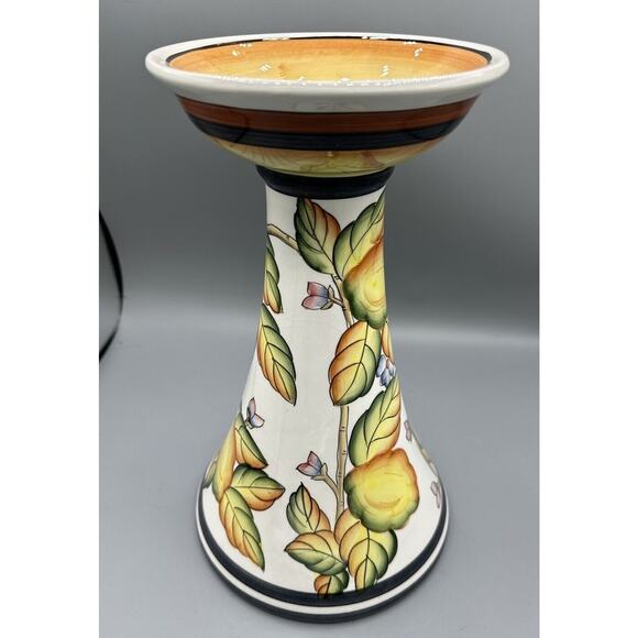 Decor Other - Decorative Floral Painted Candle Holder Vase White With Yellow Decor Preowned
